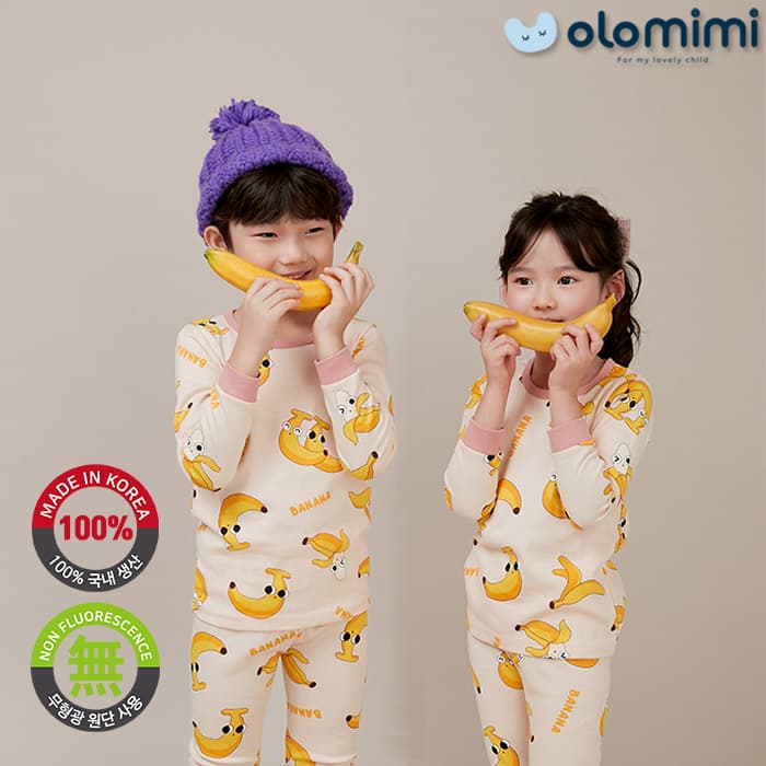 _OLOMIMI_ KOREA 21FW Kids Pajamas_sleepwear_30S rib cotton Long Sleeves_Banana Party